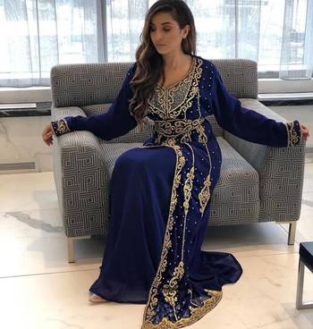 Navy Blue Georgette Stone and Zari Work Wedding Kaftan 2