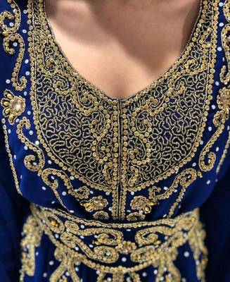 Navy Blue Georgette Stone and Zari Work Wedding Kaftan 3