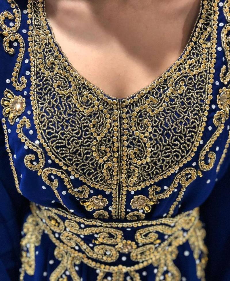 Navy Blue Georgette Stone and Zari Work Wedding Kaftan