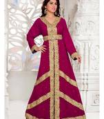 Wine Aari & Stone Work Stitched Georgette Kaftan Wedding Dress