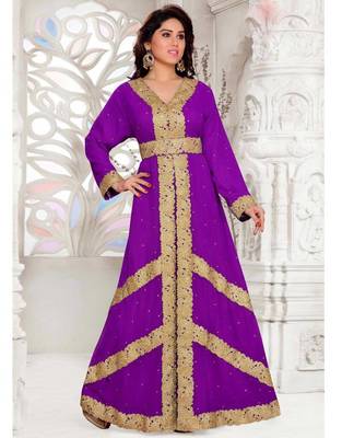Purple Aari & Stone Work Stitched Georgette Kaftan Wedding Dress 3