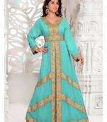 Sea Green Aari & Stone Work Stitched Georgette Kaftan Wedding Dress