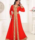 Red Zari & Stone Work Stitched Georgette Kaftan Wedding Dress