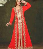 Red Zari & Lace Work Stitched Georgette Kaftan Wedding Dress