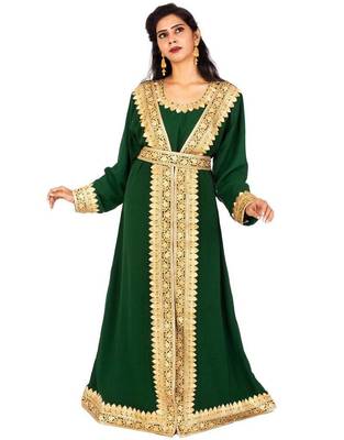 Green Aari & Stone Work Stitched Georgette Kaftan Wedding Dress 1