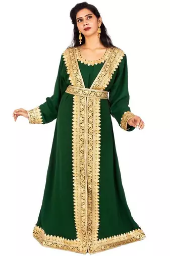 Green Aari & Stone Work Stitched Georgette Kaftan Wedding Dress