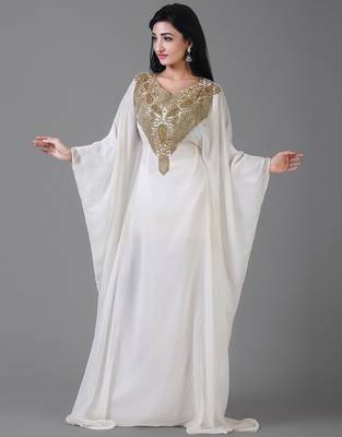 White Georgette Zari Work Kaftan 3