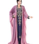 Peach-Navy Blue Zari & Stone Work Stitched Georgette Kaftan Wedding Dress