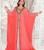 Peach-White Zari & Stone Work Stitched Georgette Kaftan Wedding Dress