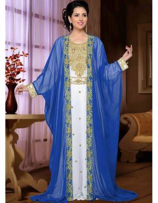 Blue-White Zari & Stone Work Stitched Georgette Kaftan Wedding Dress 1