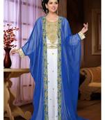 Blue-White Zari & Stone Work Stitched Georgette Kaftan Wedding Dress