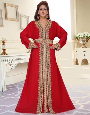 Maroon Zari & Stone Work Stitched Georgette Kaftan Wedding Dress 2