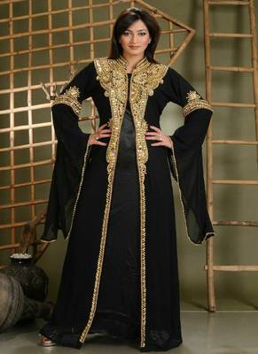 Black Georgette Zardosi Work Kaftan for Women     Designer Ethnic Wear for Weddings, Eid & Parties 1