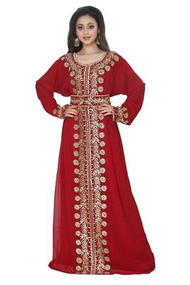 Maroon Embroidered Work Stitched Georgette Kaftan Wedding Dress 1