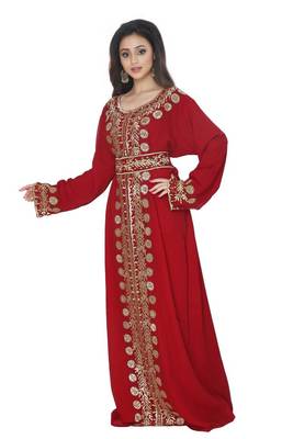 Maroon Embroidered Work Stitched Georgette Kaftan Wedding Dress 2