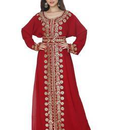 Maroon Embroidered Work Stitched Georgette Kaftan Wedding Dress 4