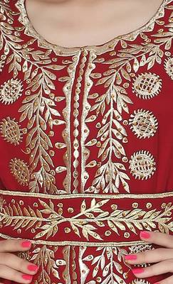 Maroon Embroidered Work Stitched Georgette Kaftan Wedding Dress 5