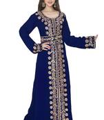 Navy-Blue Embroidered Work Stitched Georgette Kaftan Wedding Dress