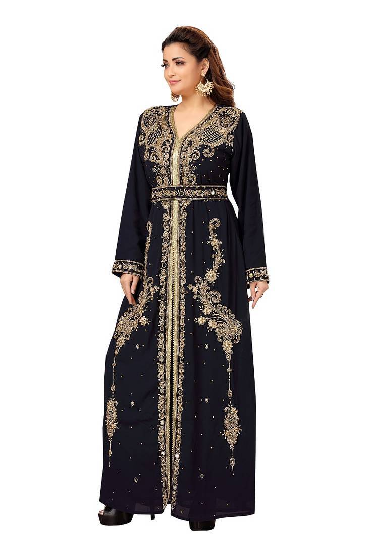 Black Zari & Stone Work Stitched Georgette Kaftan Wedding Dress