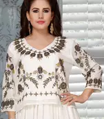 White-OFF white Zari & Stone Work Stitched Georgette Kaftan Wedding Dress
