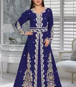 Navy Blue Zari & Stone Work Stitched Georgette Kaftan Wedding Dress