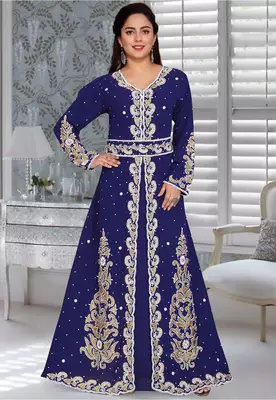Navy Blue Zari & Stone Work Stitched Georgette Kaftan Wedding Dress 3