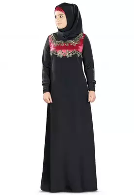 Black Zari & Stone Work Stitched Satan Kaftan Wedding Dress 1