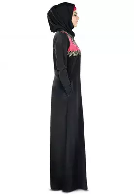 Black Zari & Stone Work Stitched Satan Kaftan Wedding Dress 2