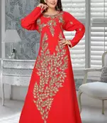 Red Zari & Stone Work Stitched Satan Kaftan Wedding Dress