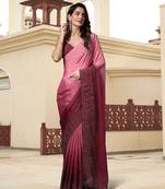 Trendmalls Purple Chinon Pedding Heavy Siroski Double Shade Traditional Wedding Party Wear Bridal Saree With Blouse  