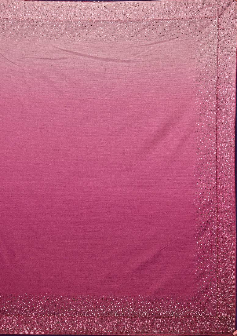 Trendmalls Purple Chinon Pedding Heavy Siroski Double Shade Traditional Wedding Party Wear Bridal Saree With Blouse  