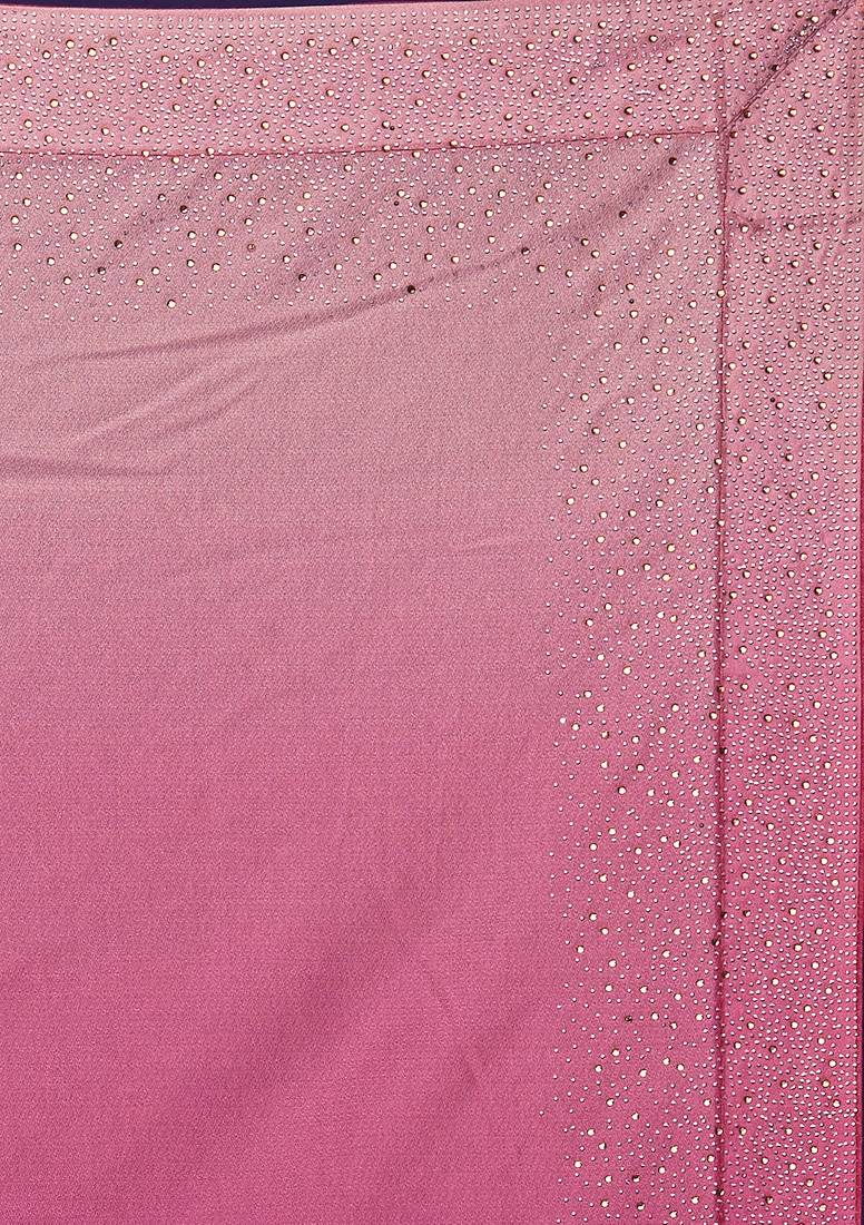 Trendmalls Purple Chinon Pedding Heavy Siroski Double Shade Traditional Wedding Party Wear Bridal Saree With Blouse  