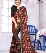 Amrutam Fab Women'S Lycra Foil Print Brown Party Wear Saree With Blouse Piece (Sr-10134-Brown)