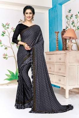 Amrutam Fab Women'S Lycra Foil Print Grey Party Wear Saree With Blouse Piece (Sr-10137-Grey) 1