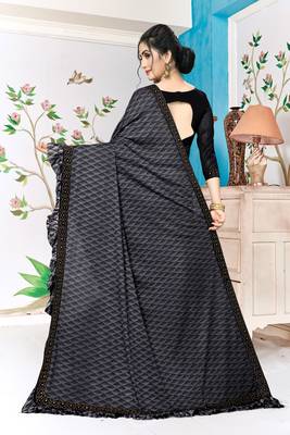 Amrutam Fab Women'S Lycra Foil Print Grey Party Wear Saree With Blouse Piece (Sr-10137-Grey) 2