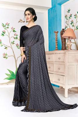 Amrutam Fab Women'S Lycra Foil Print Grey Party Wear Saree With Blouse Piece (Sr-10137-Grey) 3