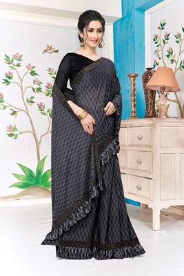 Amrutam Fab Women'S Lycra Foil Print Grey Party Wear Saree With Blouse Piece (Sr-10137-Grey) 4