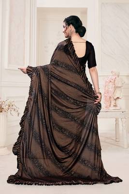 Amrutam Fab Women'S Lycra Foil Print Brown Party Wear Saree With Blouse Piece (Sr-10200-Brown) 2