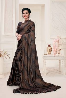 Amrutam Fab Women'S Lycra Foil Print Brown Party Wear Saree With Blouse Piece (Sr-10200-Brown) 3