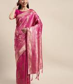 Amrutam fab women's banarasi silk pink saree with blouse piece (sr-10166-pink)
