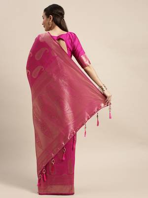 Amrutam fab women's banarasi silk pink saree with blouse piece (sr-10166-pink) 2