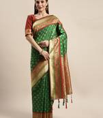 Amrutam fab women's banarasi silk green saree with blouse piece (sr-10175-green)