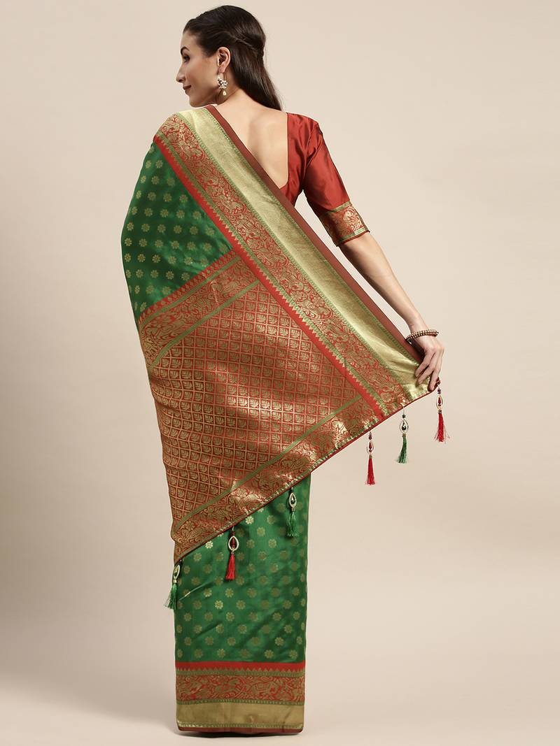 Amrutam fab women's banarasi silk green saree with blouse piece (sr-10175-green)