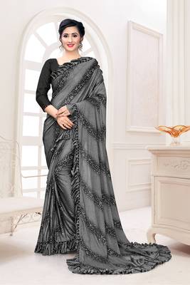 Amrutam Fab Women'S Lycra Foil Print Grey Party Wear Saree With Blouse Piece (Sr-10200-Grey) 1
