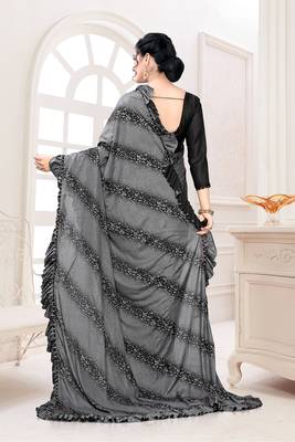 Amrutam Fab Women'S Lycra Foil Print Grey Party Wear Saree With Blouse Piece (Sr-10200-Grey) 2