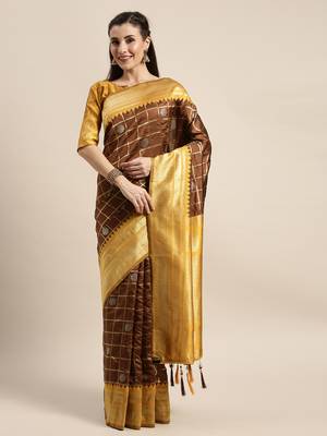 Amrutam Fab Women'S Faux Banarasi Silk Brown Saree With Blouse Piece (Sr-10176-Brown) 1