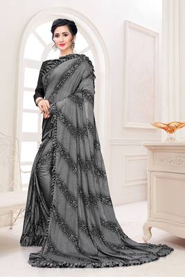 Amrutam Fab Women'S Lycra Foil Print Grey Party Wear Saree With Blouse Piece (Sr-10200-Grey) 3