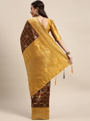 Amrutam Fab Women'S Faux Banarasi Silk Brown Saree With Blouse Piece (Sr-10176-Brown) 2