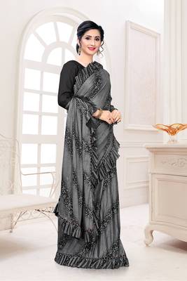 Amrutam Fab Women'S Lycra Foil Print Grey Party Wear Saree With Blouse Piece (Sr-10200-Grey) 4