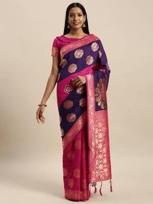 Amrutam Fab Women'S Faux Banarasi Silk Pink Saree With Blouse Piece (Sr-10190-Pink) 1
